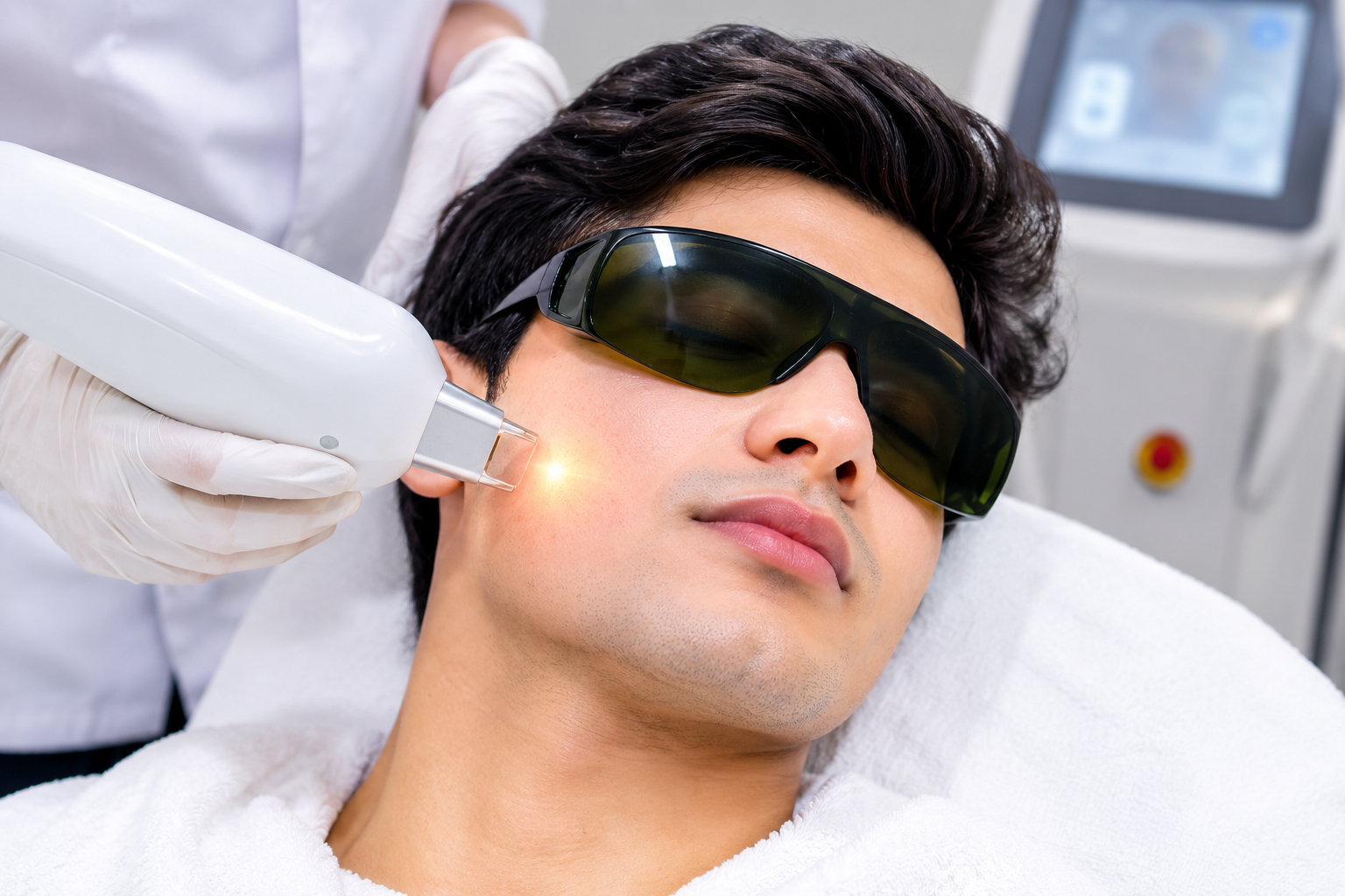 Dermatologist explaining laser bleaching skin brightening process in Barnala