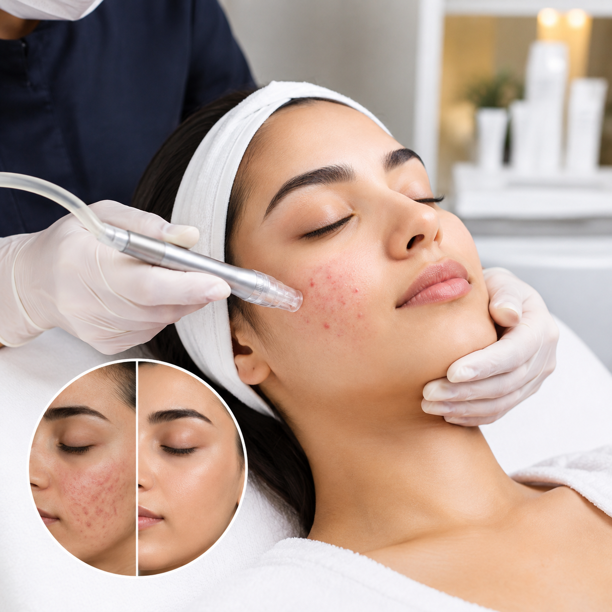 Dermatologist explaining acne pimple treatment in Barnala